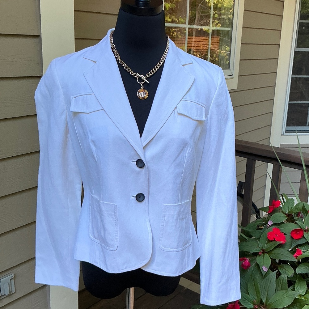 JONES WEAR PETITE Silk and Linen Blazer / Jacket Off White Size 10P - Picture 6 of 10